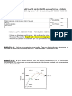 Segunda Lista de Exercícios - TECNOLOGIA DE ENSAIOS INDUSTRIAIS