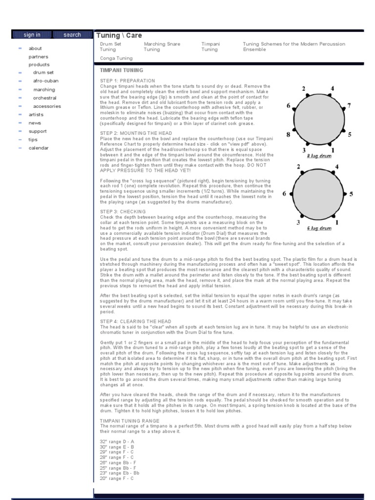 Evans Timpani Head Care and Tuning PDF Drum Pitch (Music)