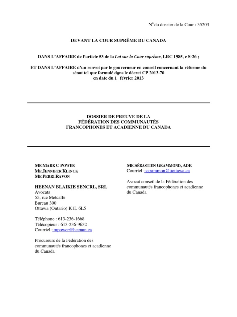 Dossier De Preuve Fcfa Mai242013 Pdf Canada Quebec