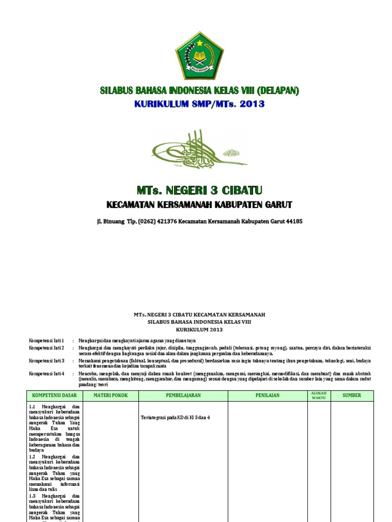 Silabus Bahasa Indonesia Kelas Viii Kurikulum 2013 Masnurul