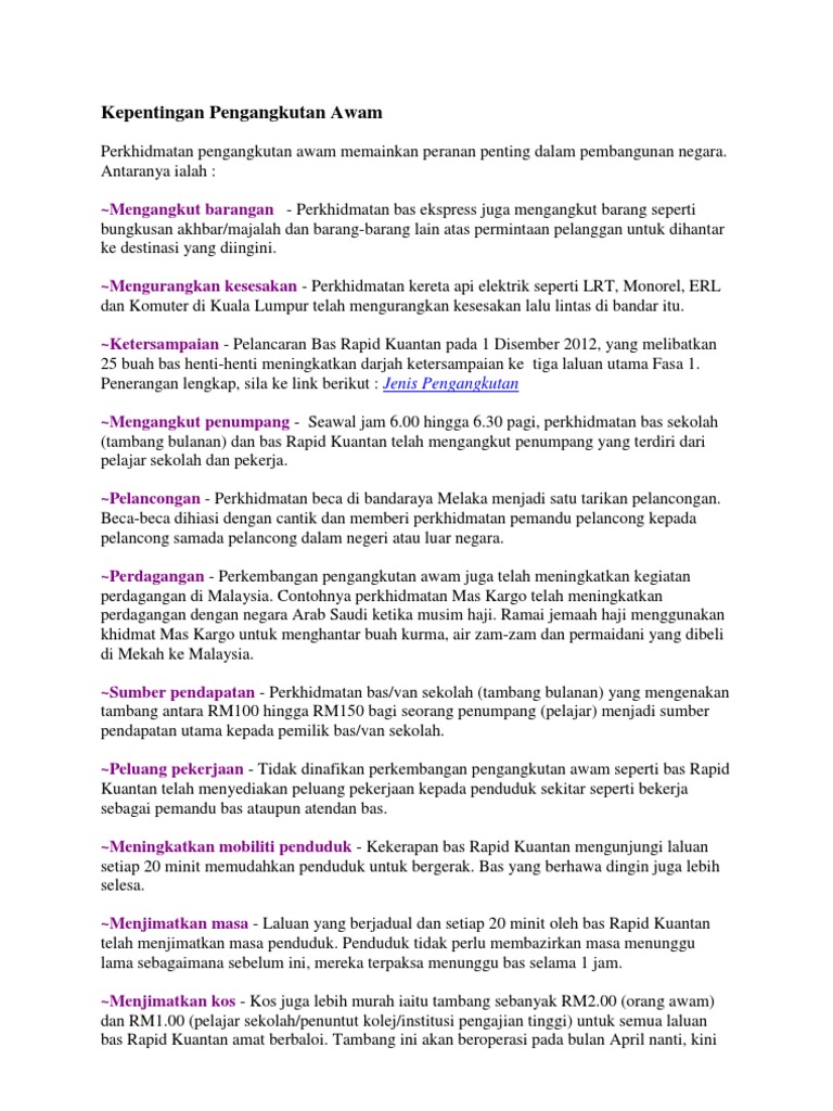 Kepentingan Pengangkutan Awam  PDF