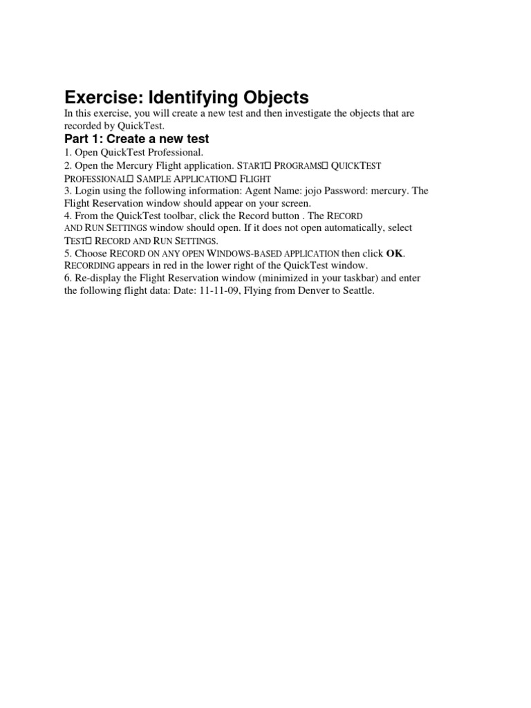 Exercise: Identifying Objects: Part 1: Create A New Test | PDF