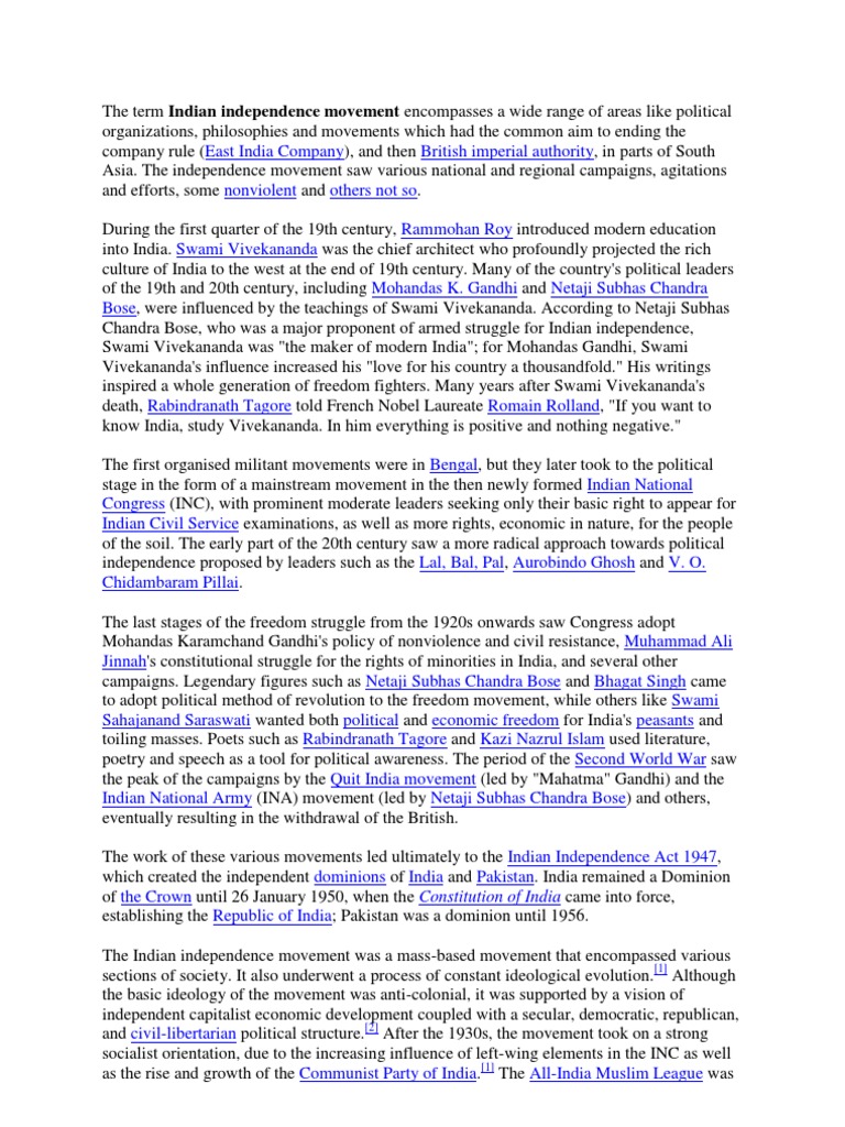 India Independence | PDF | Indian Independence Movement | Swami Vivekananda