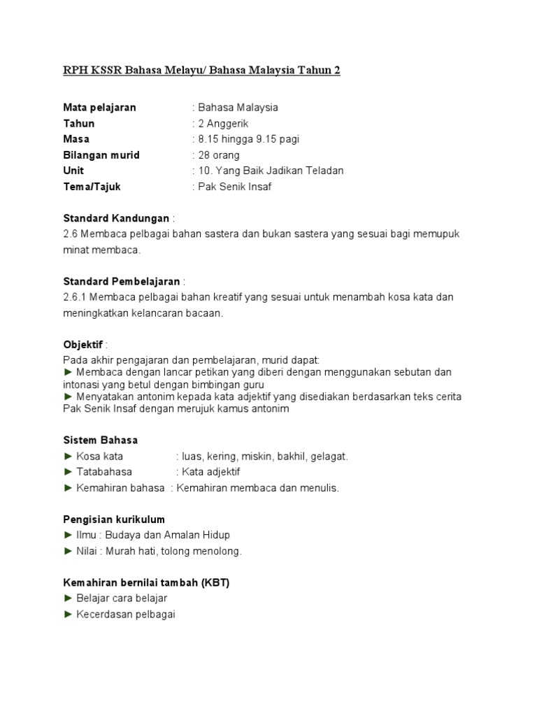 Rph Kssr Bahasa Melayu