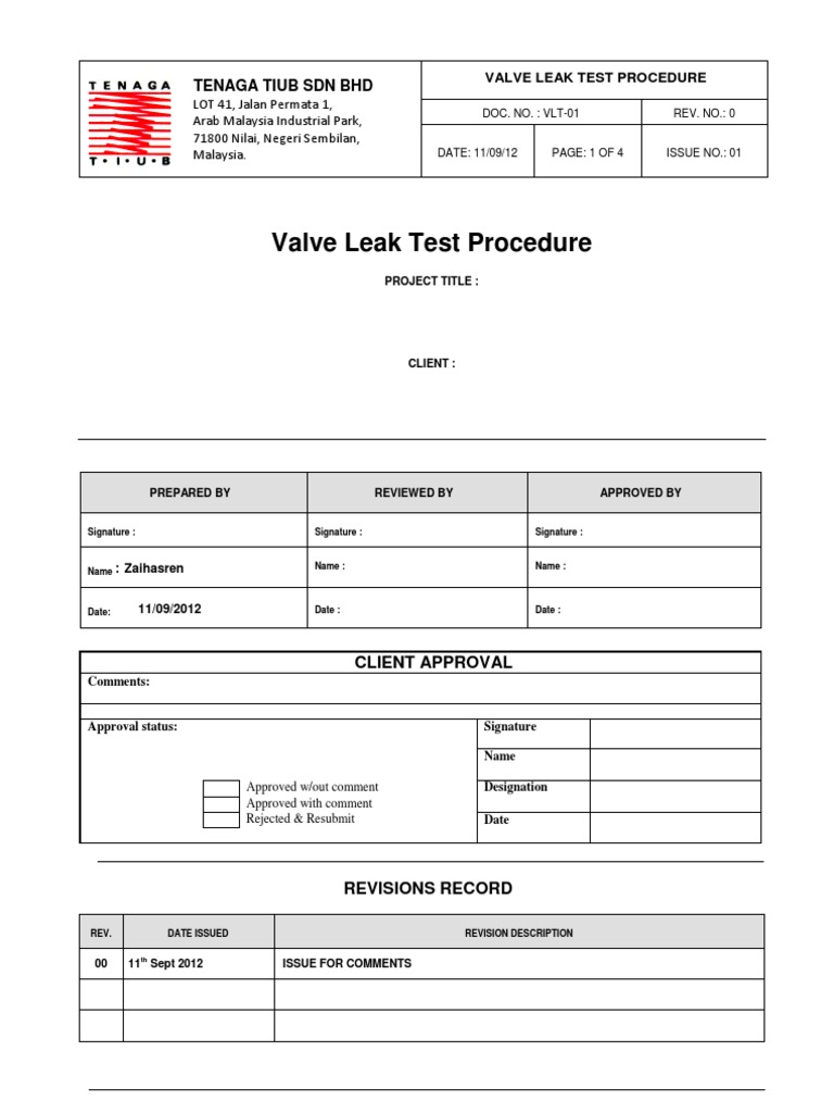 Valve Leak Test Procedure | PDF