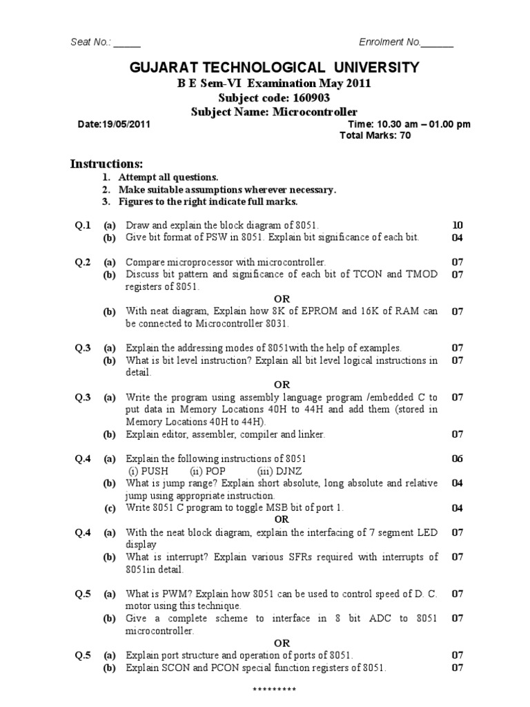 Microcontroller Exam Paper 2011 Guide | PDF | Computers | Technology ...