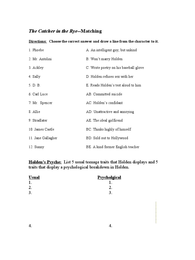 The Catcher in the Rye Study Guide | PDF | Mystery, Thriller \u0026 Crime Fiction, image size:768x1024