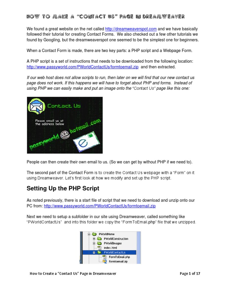 DW How 2 Make Contact Form PDF Page Adobe Dreamweaver