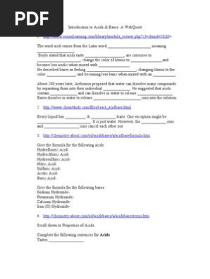Acid Base Webquest Acid Ph