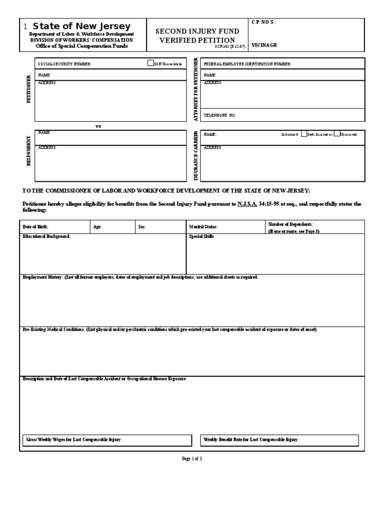 New Jersey Second Injury Fund Petition | PDF | Social Security (United ...