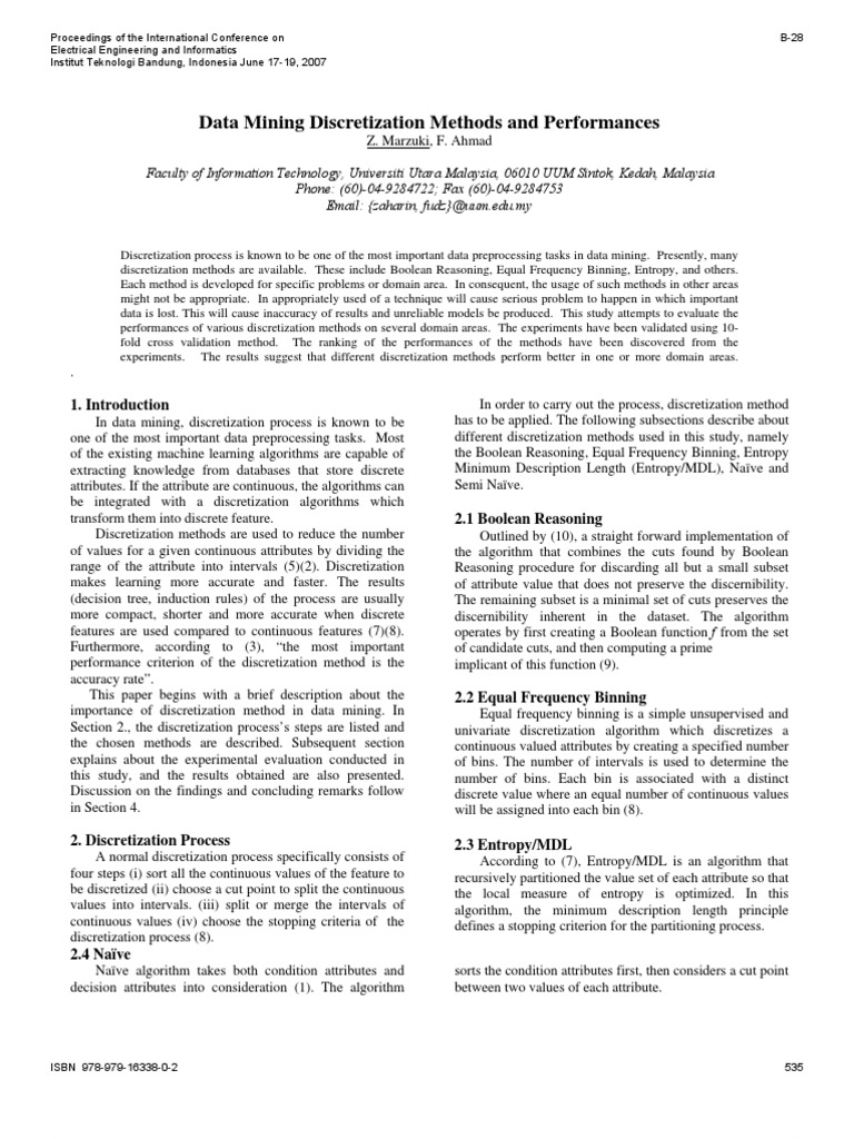 Data Mining Discretization Methods and Performances | PDF | Statistical ...