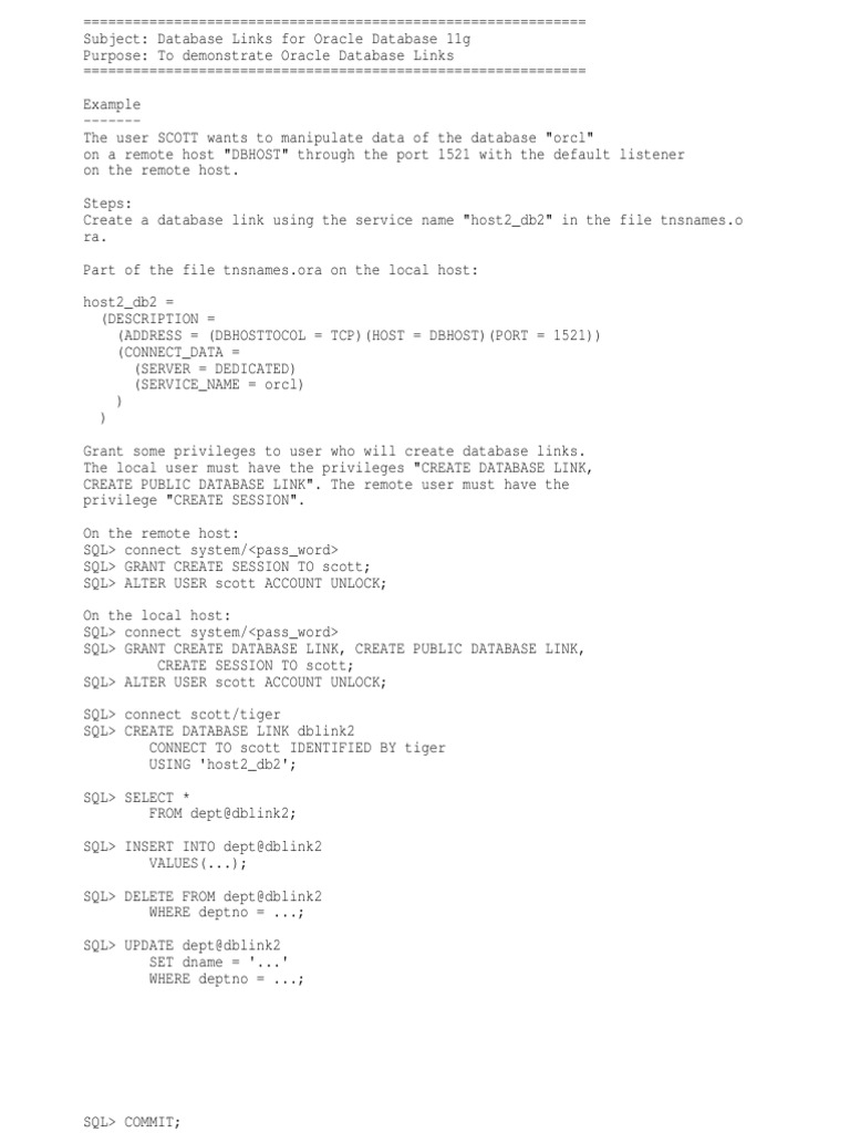 Oracle Database Link Setup Guide | PDF | Databases | Operating System