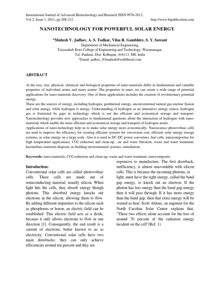 Nanotechnology Enhancing Solar Energy | PDF | Carbon Nanotube | Solar Cell