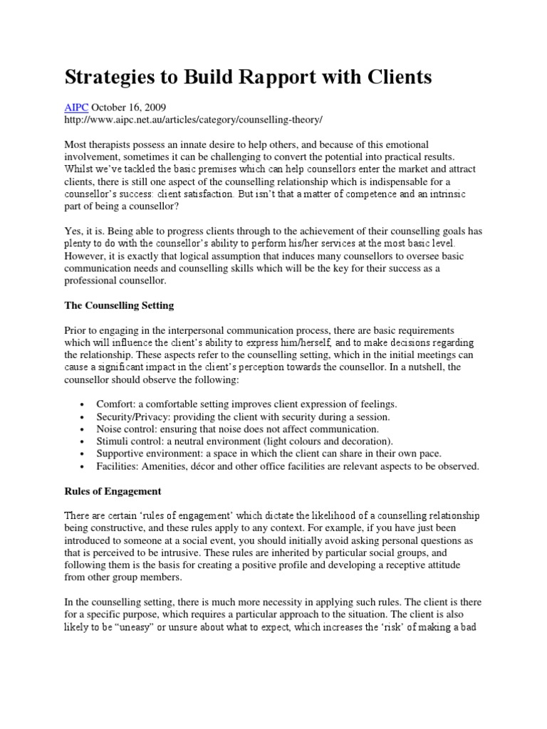 Building Rapport in Counseling Sessions | PDF | Psychotherapy ...
