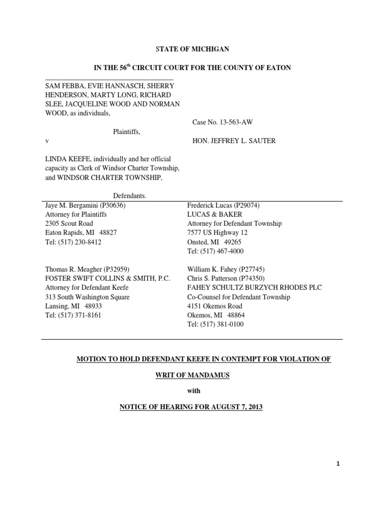 Motion For Contempt of Court PDF Writ Board Of Directors