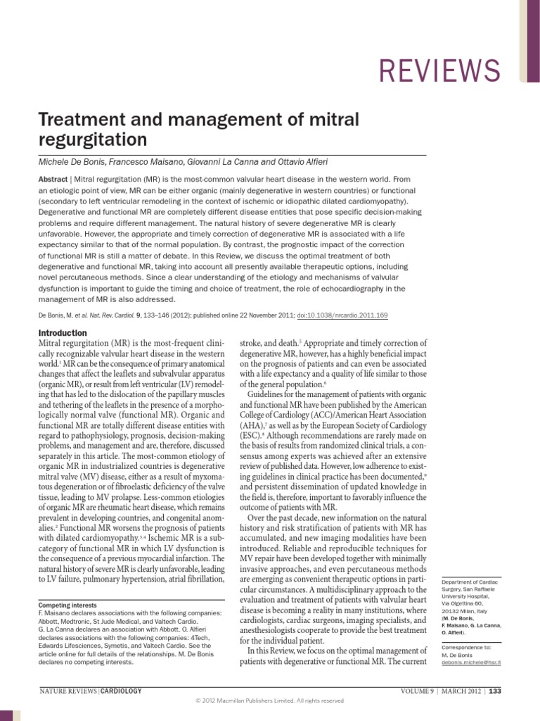 Treatment and Management of Mitral Regurgitation | PDF ...