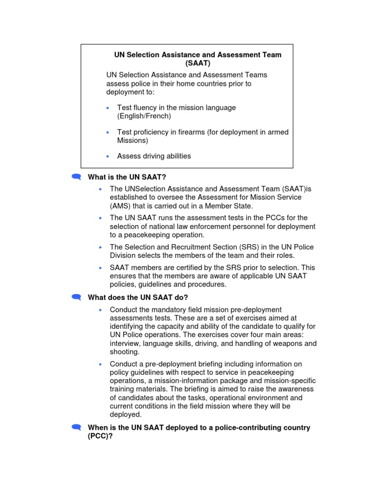 UN SAAT Pre-Deployment Assessment Guide | PDF | Competence (Human ...