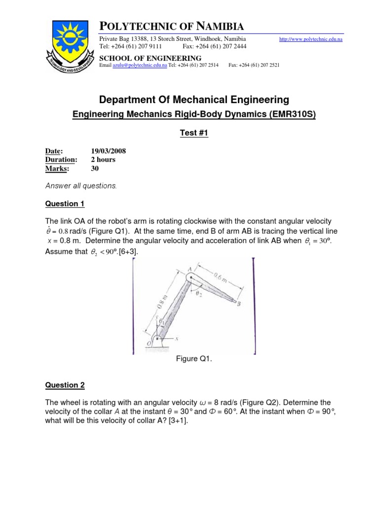 Engineering Mechanics Test Paper | PDF