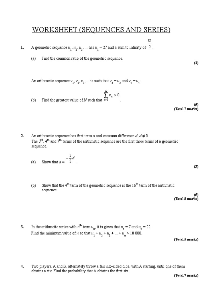 Worksheets Sequences Worksheet arithmetic sequences worksheet answers targer golden dragon co answers