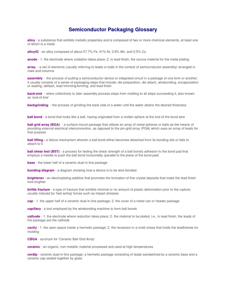Semiconductor Packaging Glossary PDF Integrated Circuit Solder