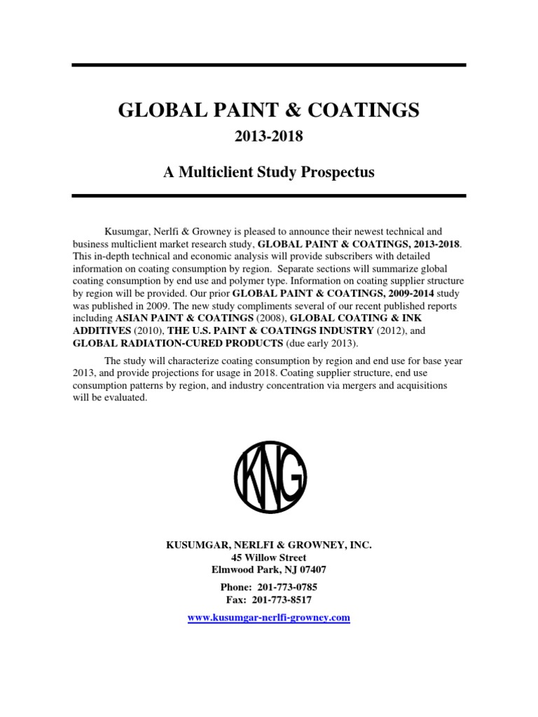 Global Paint and Coatings 20132018 PDF Subscription Business Model