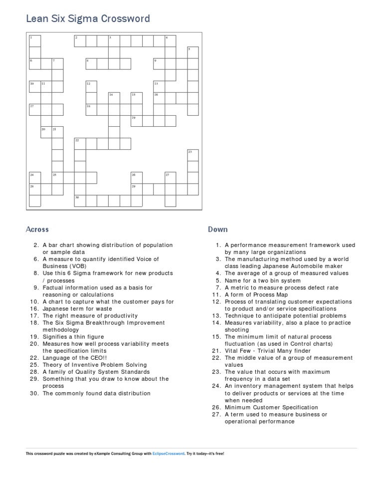 Lean Six Sigma Crossword PDF Six Sigma Standard Deviation