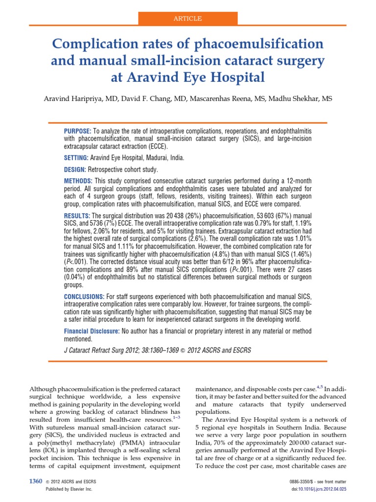 Complication Rates: Phaco vs. SICS | PDF | Surgery | Surgical Procedures
