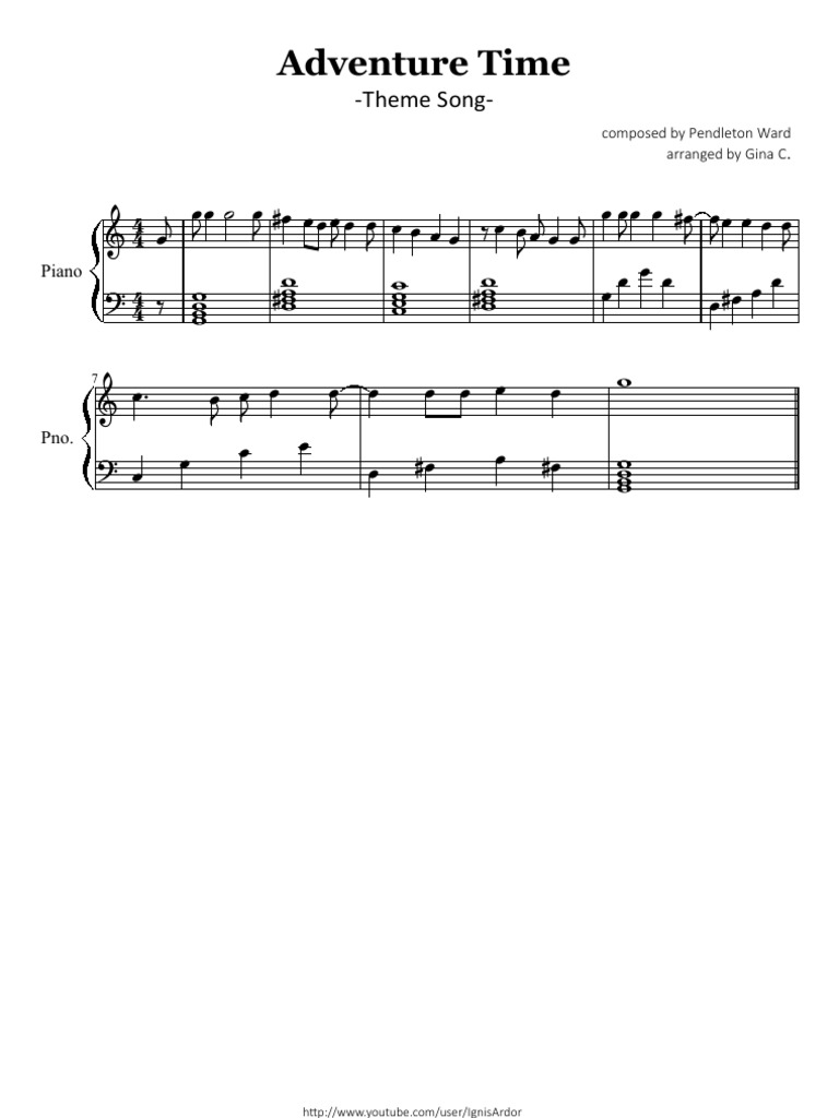 Adventure Time Theme Song Sheet Music For Piano