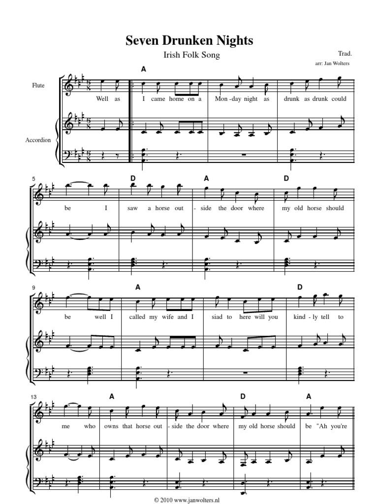 Seven Drunken Nights sheet music Entertainment (General) Music