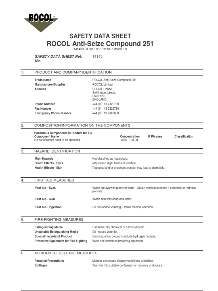 Loctite Anti Seize Paste 251 PDF Safety Materials