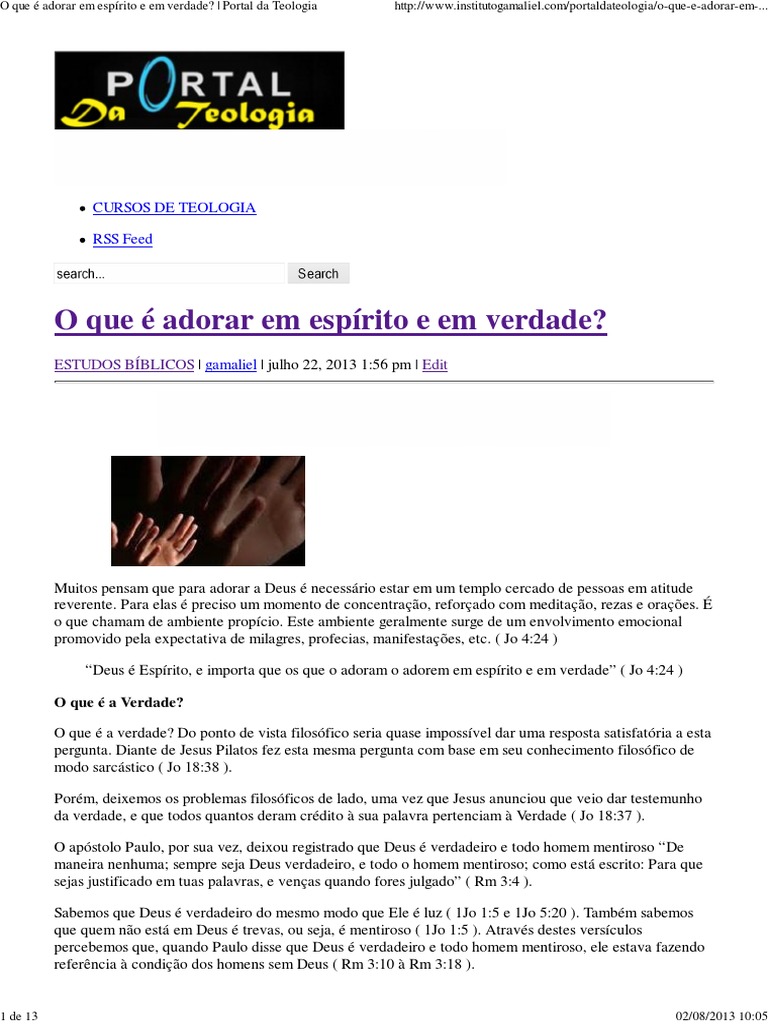 O Que É Adorar em Espírito e em Verdade - Portal Da Teologia PDF | PDF ...