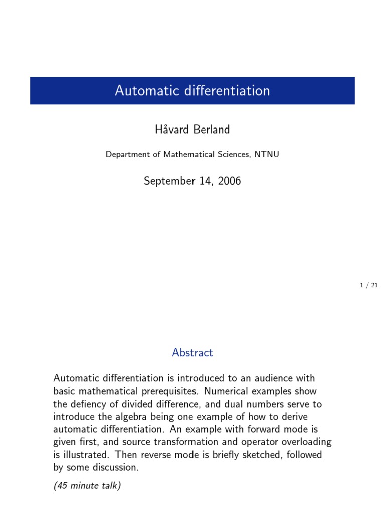 Introduction to Automatic Differentiation | PDF | Derivative ...