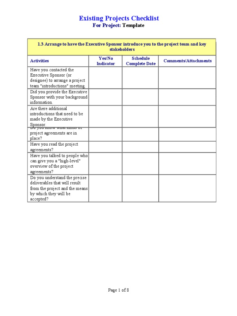 Existing Project Management Checklist | PDF