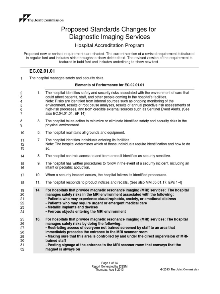 The Joint Commission Proposed Standards Changes For Diagnostic