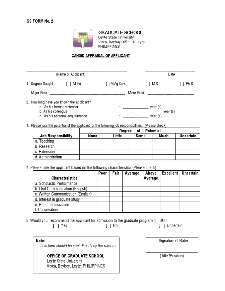 Graduate School Applicant Appraisal Form | PDF