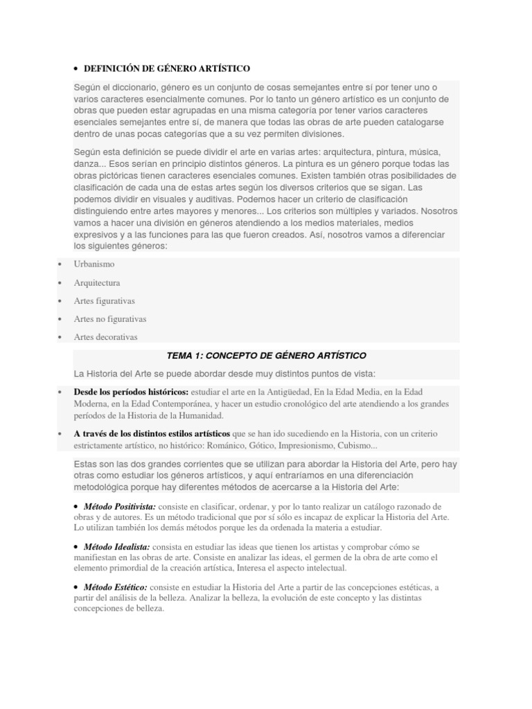 DEFINICIÓN DE GÉNERO ARTÍSTICO  Historia del Arte  Ciudad