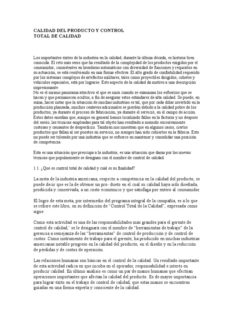 Control Total de Calidad en la Industria | PDF | Producto (Negocio ...