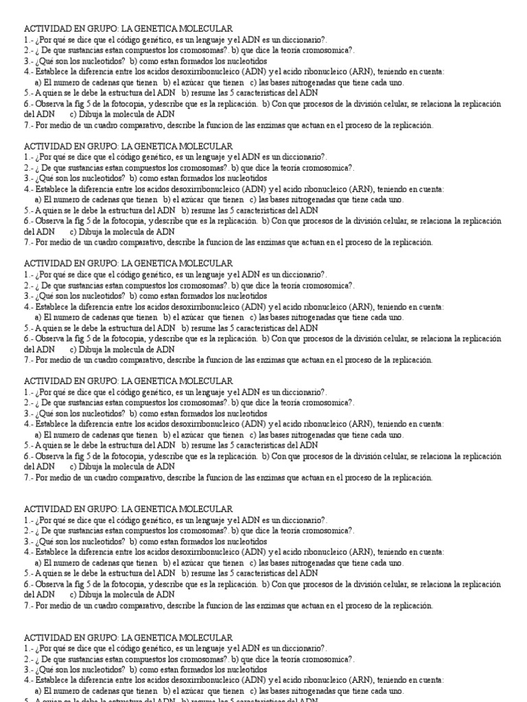 ACTIVIDAD en GRUPO Genetica Molecular | PDF | Replicación De Adn | Adn