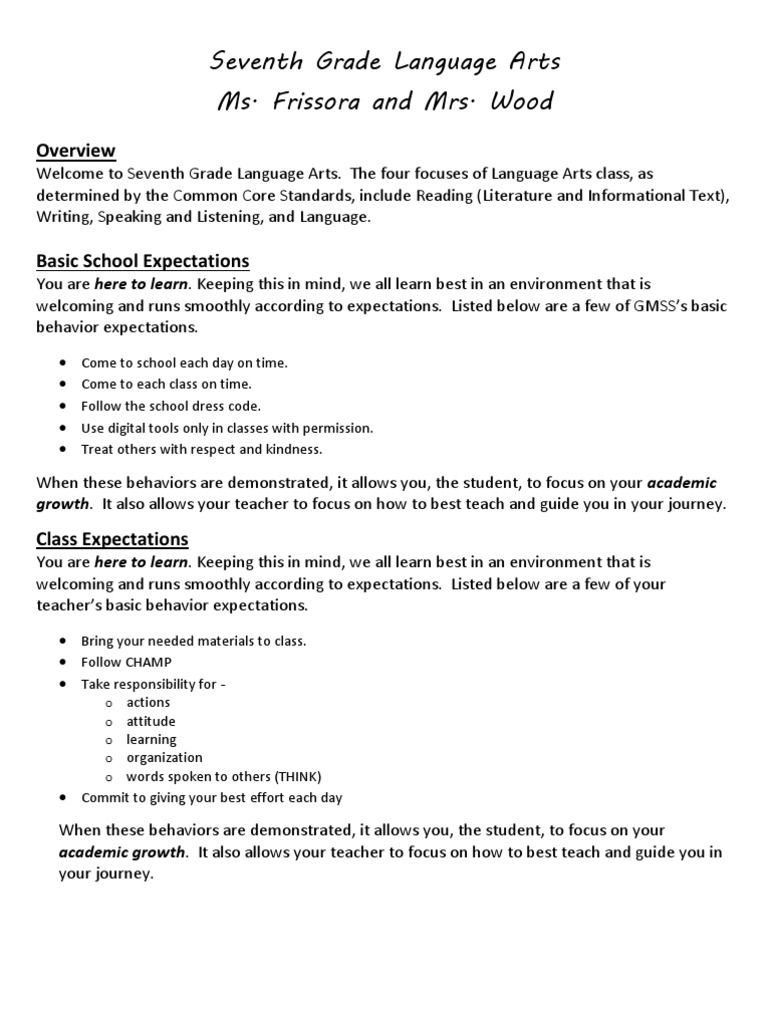 7th Grade ELA Common Core Overview | PDF | Homework | Teaching