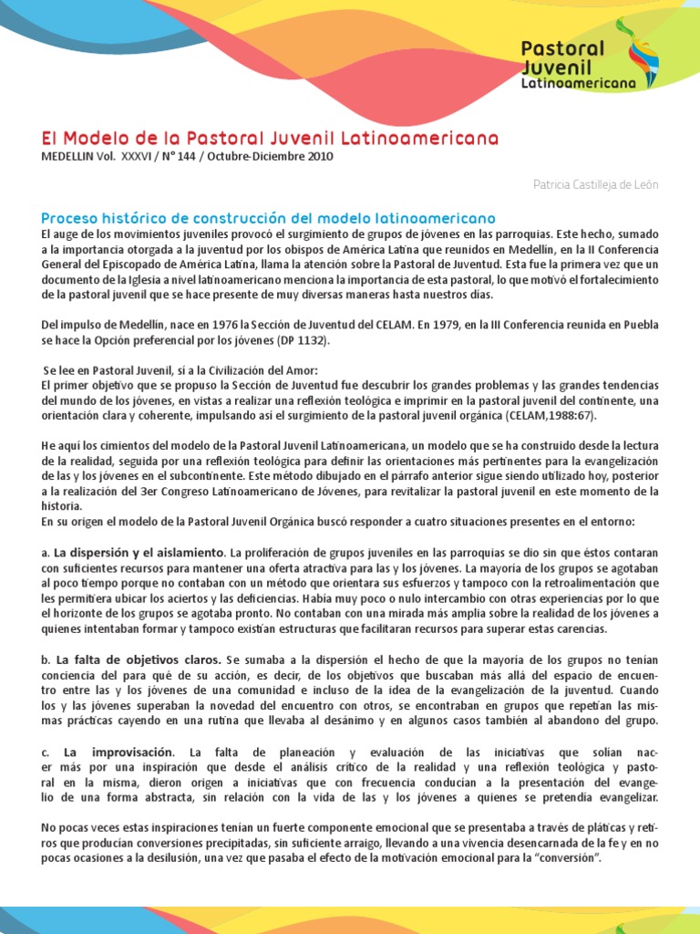 Modelo de Pastoral Juvenil Latinoamericana | PDF | Juventud | Fe