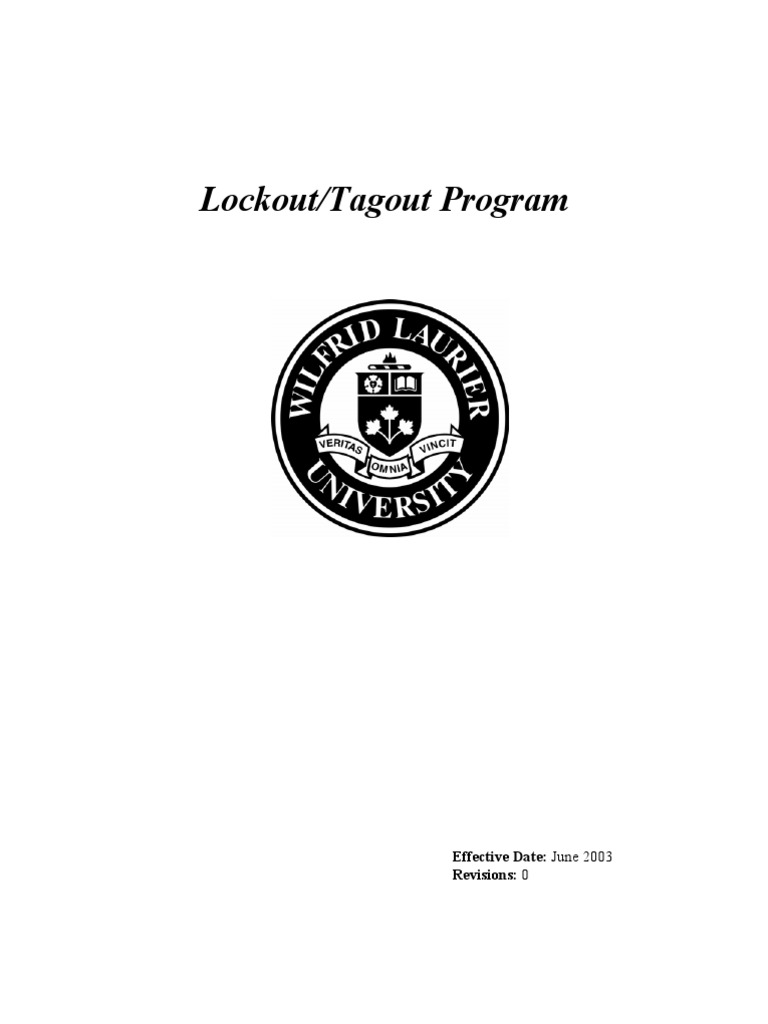 Lockout Tagout Program June 2003 PDF Occupational Safety And Health