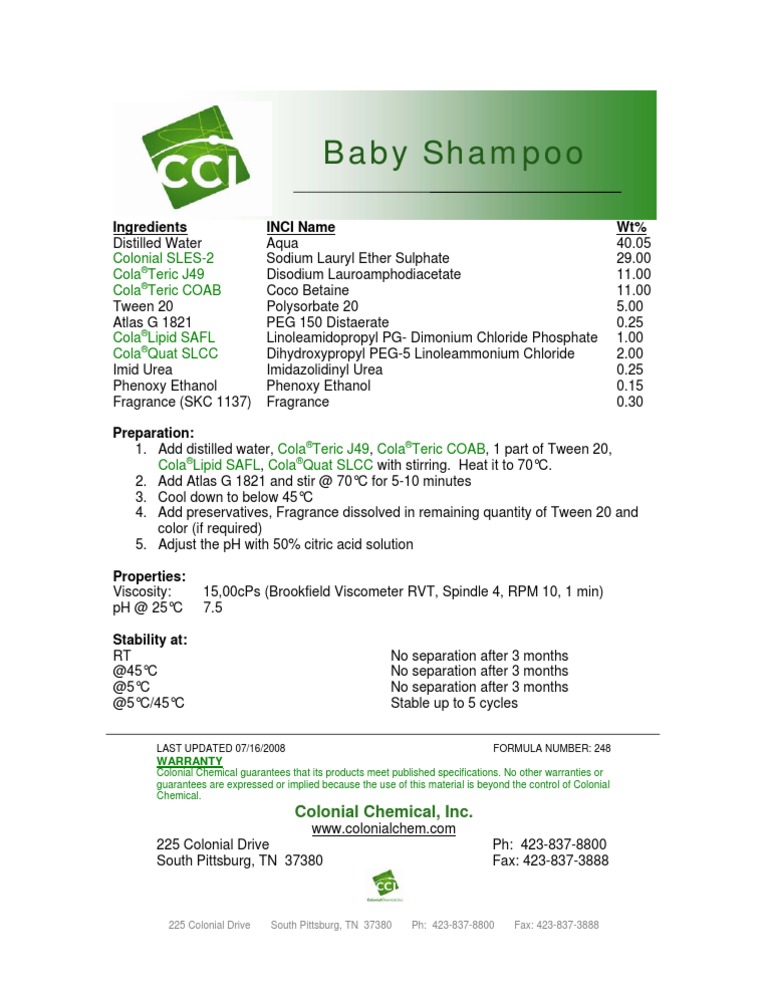 Baby Shampoo Ingredients INCI Name WT PDF Chemical Compounds