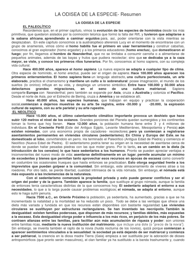 La Odisea De La Especie Resumen