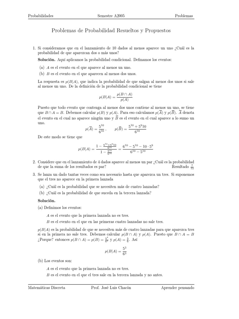 Problemas de Probabilidad 2 | PDF | Probabilidad | Probabilidades y ...