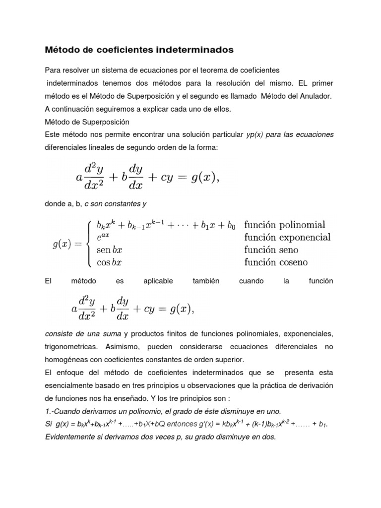 Método De Coeficientes Indeterminados Docx Ecuaciones Diferenciales