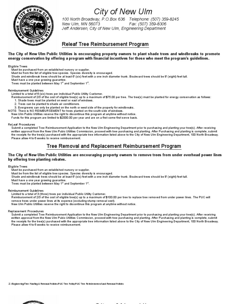 New Ulm Tree Reimbursement Programs | PDF | Flora | Trees