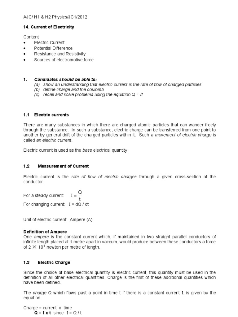 Understanding Electric Current Basics | PDF | Electrical Resistivity ...