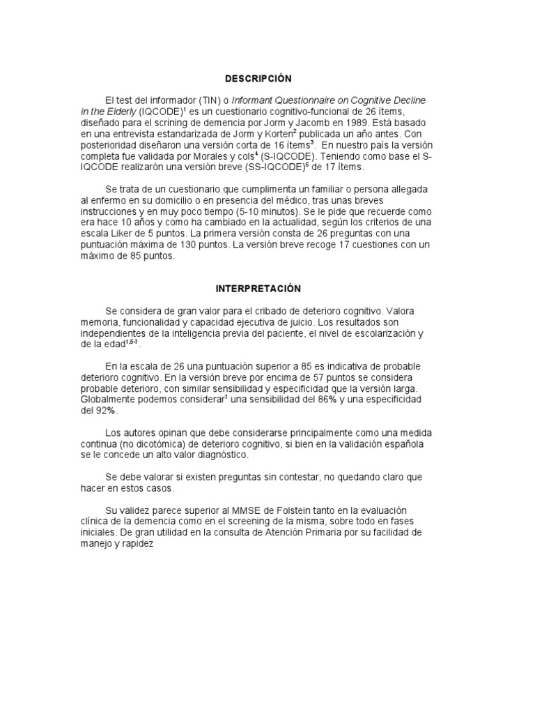 MEDICINA - SS-IQCODE - Test Del Informador (17 Items) - Instrucciones ...