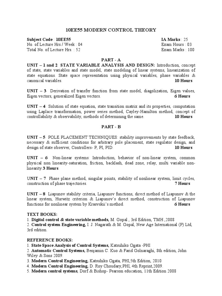 Modern Control Theory Course Guide | PDF | Computers