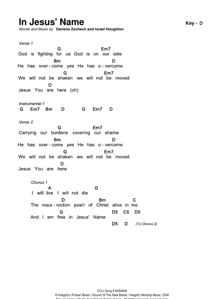 In Jesus' Name (Chords) D